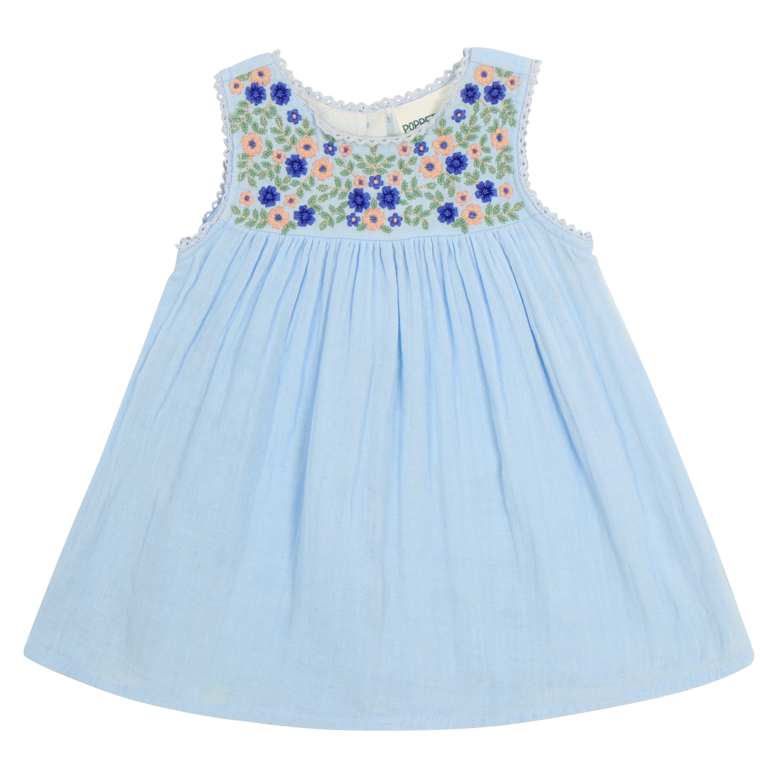 Embroidered Sleeveless Summer Dress in Blue – Poppet & Fox