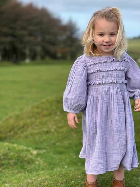 Inverness shirred peasant dress