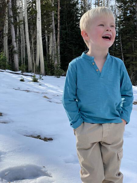 Henley T shirt in teal