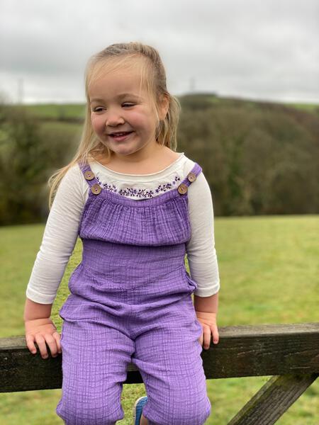 Lavender gauze overalls