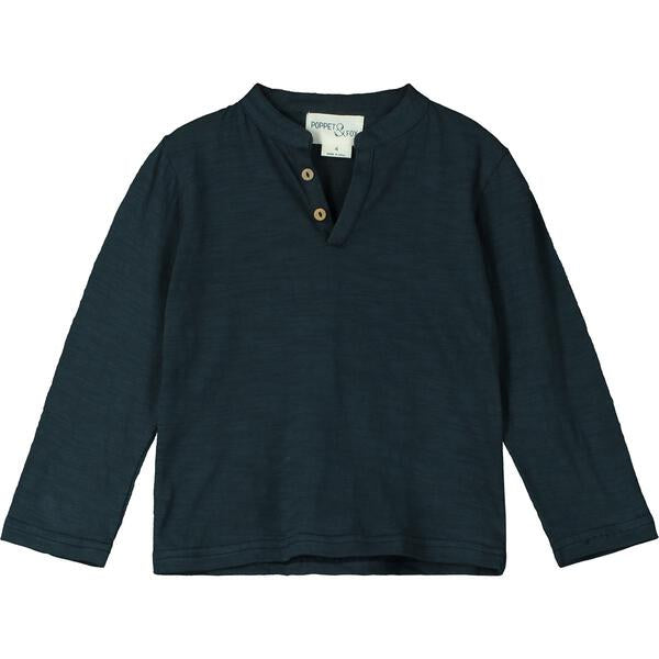 Henley T shirt in dark blue