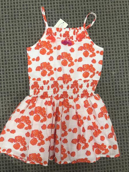 Pink and orange flower print romper