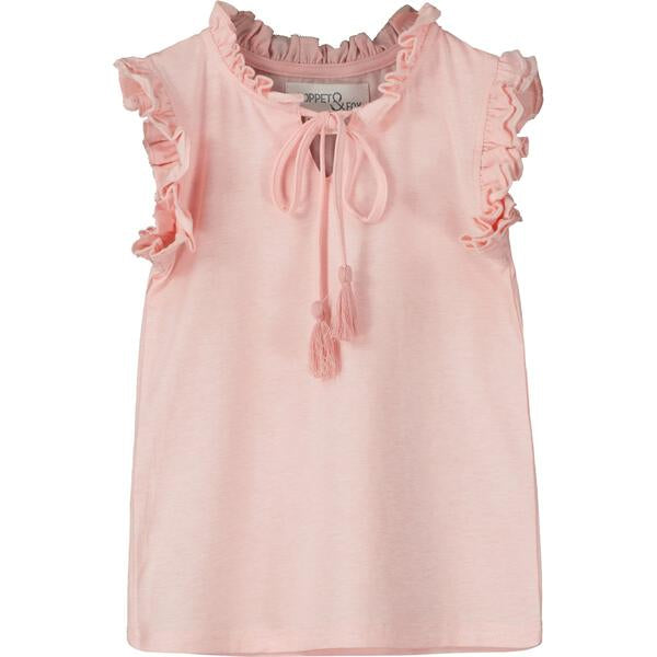 Pale pink jersey T shirt with tassel tie