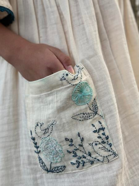 Butterfly Sleeve Dress in Embroidered Ivory