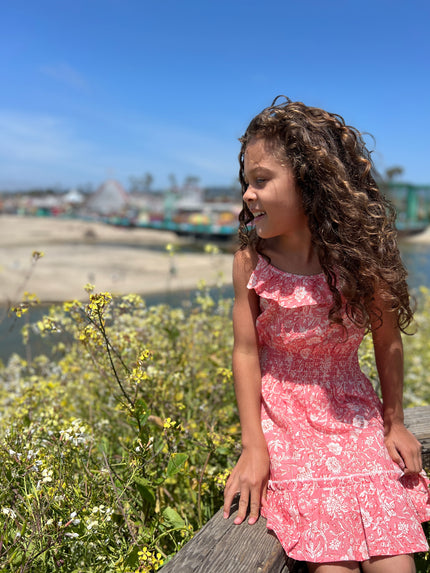 Shirred Waist Sundress in Pink Rose Print