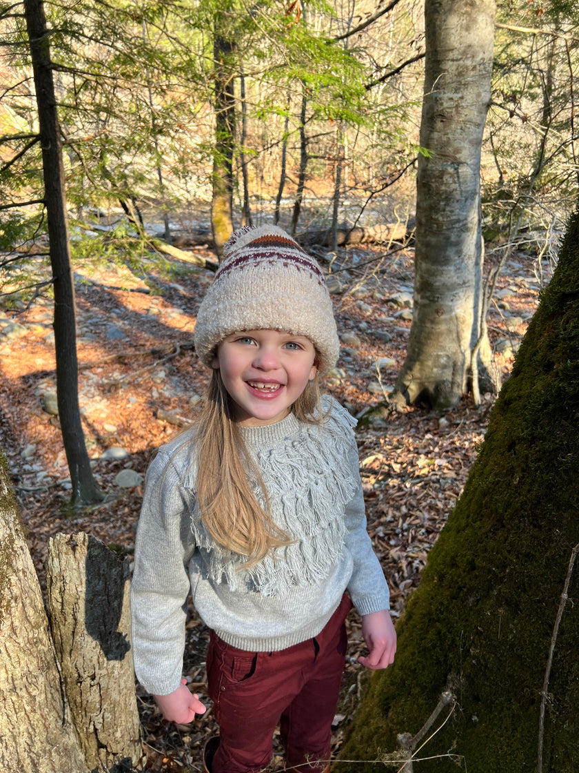 Fringe Knit Sweater in Heathered Grey