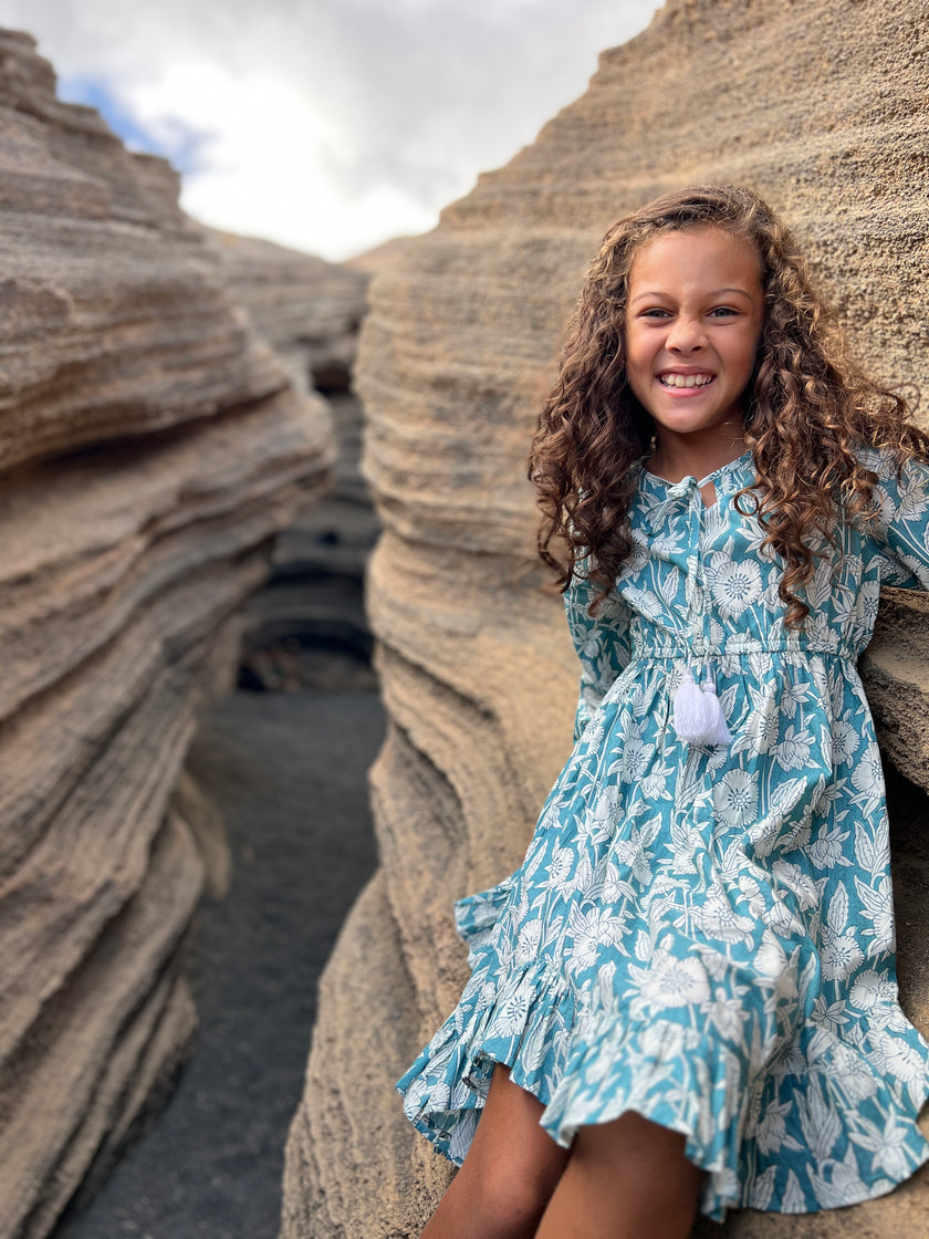 Ruffle Hem Turquoise Dress