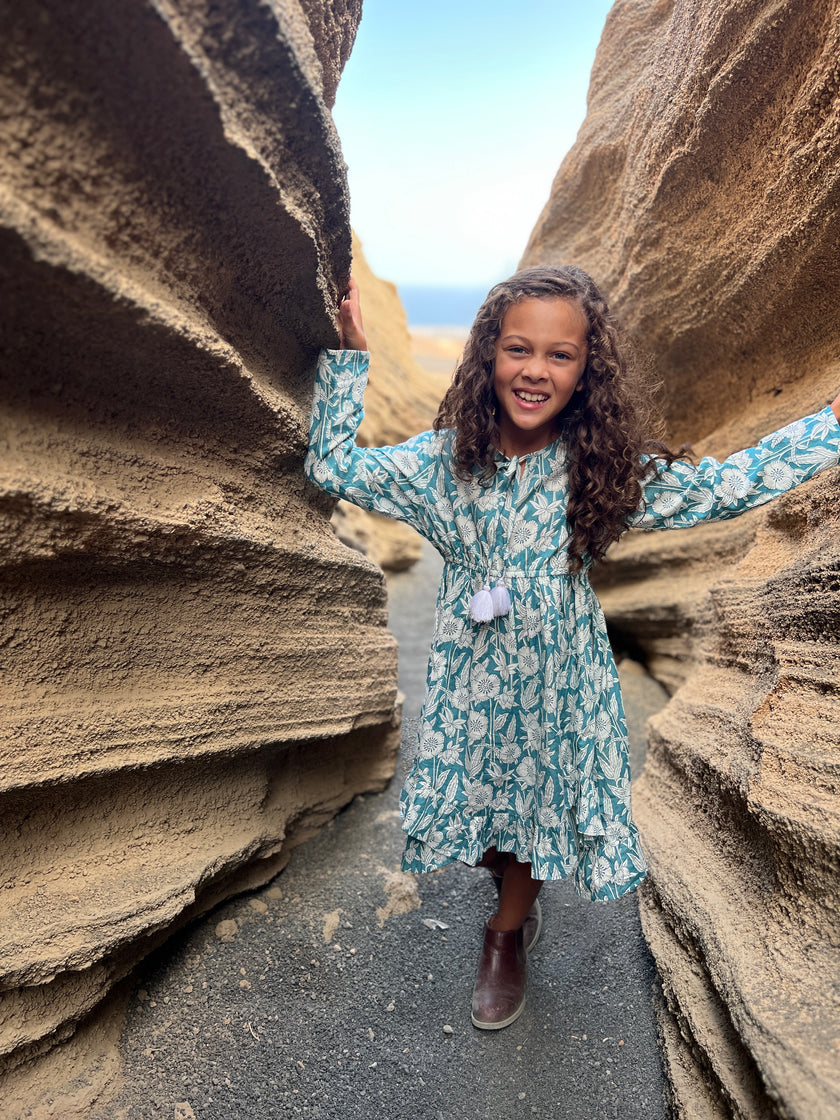 Ruffle Hem Turquoise Dress