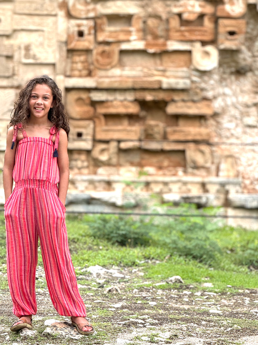 Strappy Jumpsuit in Magenta Stripe