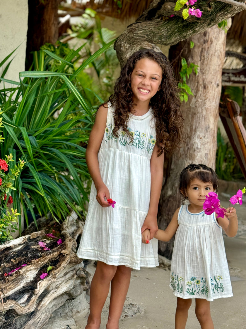 Embroidered Sleeveless Summer Dress in White