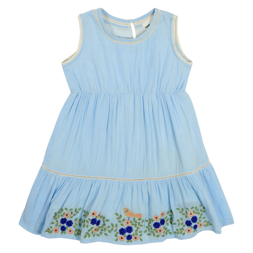 Blue Embroidered Floral Dress