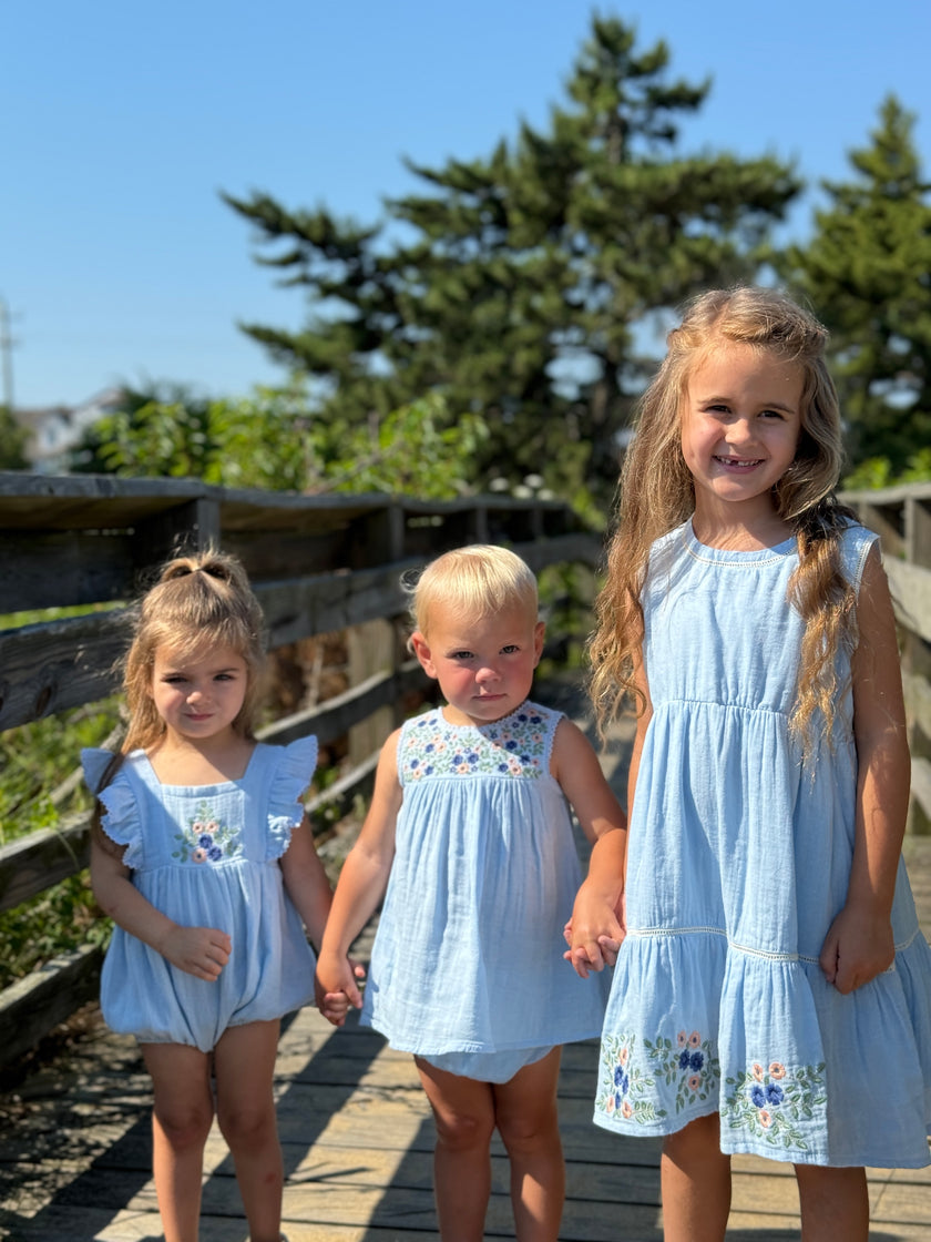 Blue Embroidered Floral Dress