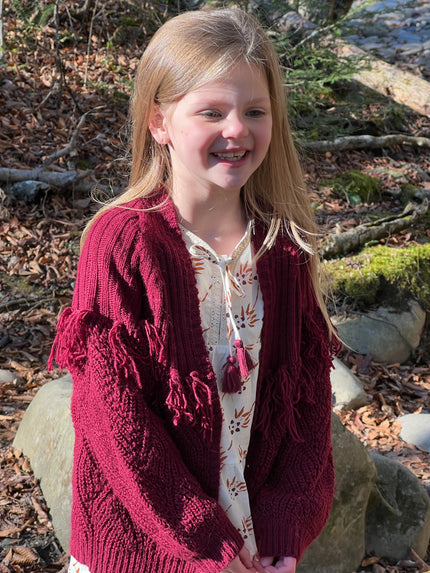 Long Tassel Cardigan in Plum