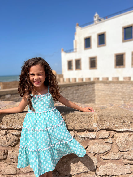 Strappy Tiered Sundress in Turquoise Print