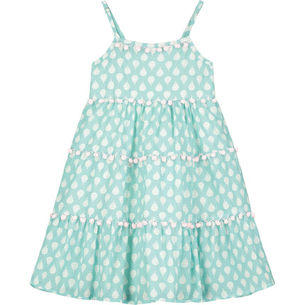 Strappy Tiered Sundress in Turquoise Print