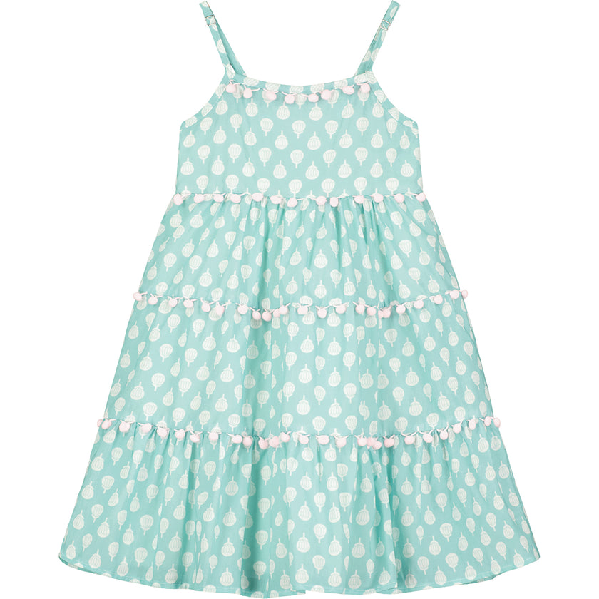 Strappy Tiered Sundress in Turquoise Print