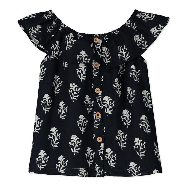 Bardot Ruffle Blouse in Navy Print