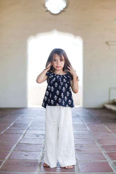Bardot Ruffle Blouse in Navy Print