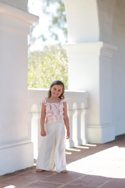 Ruffle Top in Pink Paisley Print