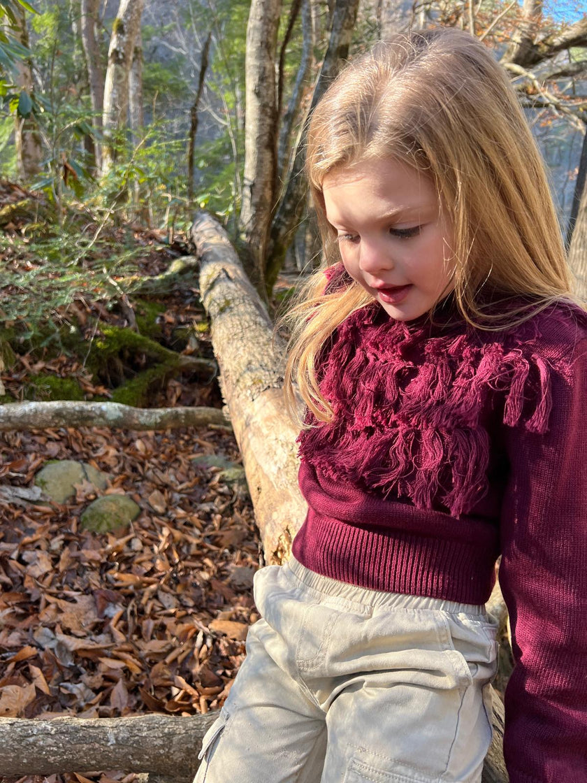 Fringe Knit Sweater in Dark Plum