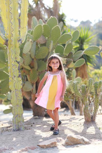 Strappy Dress in Pink and Ochre Stripe