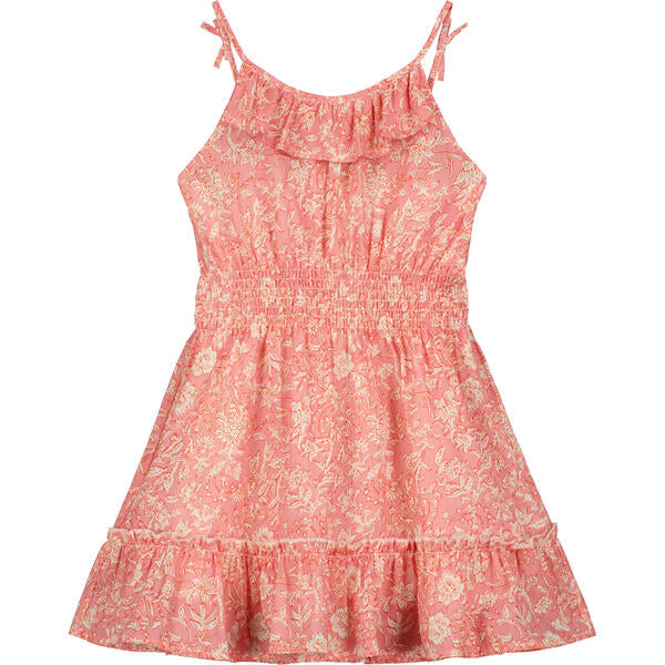 Shirred Waist Sundress in Pink Rose Print