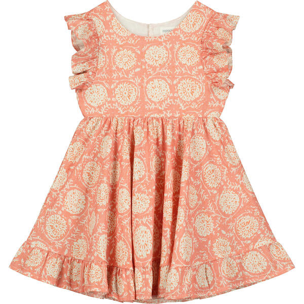 Frill Sleeve Dress in Pink Chrysanthemum Print