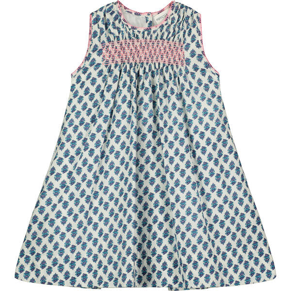 Block Print Dress in Blue & Pink