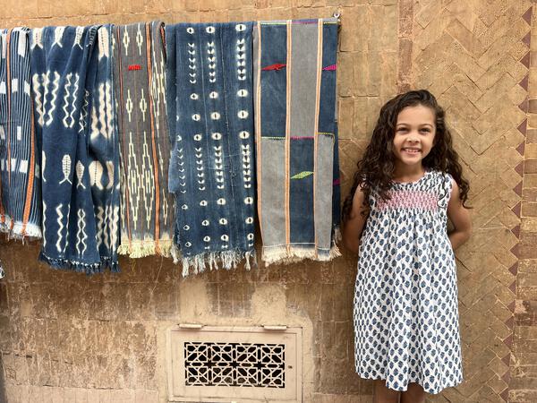 Block Print Dress in Blue & Pink
