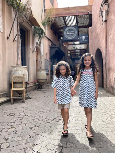 Block Print Dress in Blue & Pink