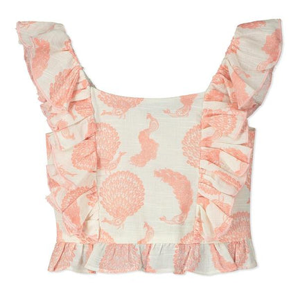 Ruffle Top in Pink Paisley Print