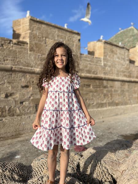 Tiered Summer Dress in Pink Flower Print
