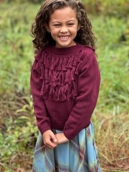 Fringe Knit Sweater in Dark Plum