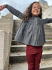 Pintuck Swing Blouse in Grey Chambray