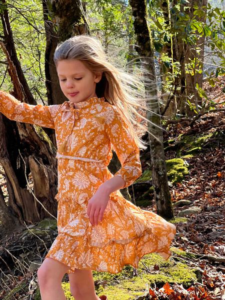 Bohemian Dress in Gold Floral Print