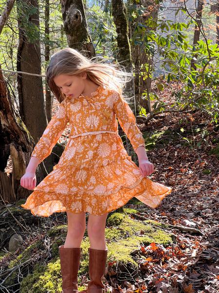 Bohemian Dress in Gold Floral Print