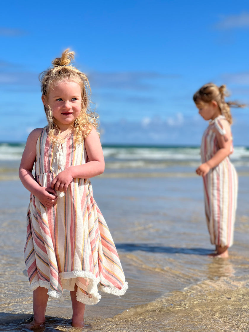 Handkerchief Dress in Pink & Green Stripe Handkerchief Dress in Pink & Green Stripe