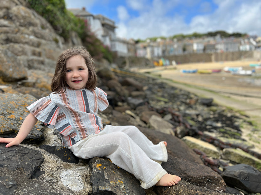 Frill Sleeve Top in Summer Stripe