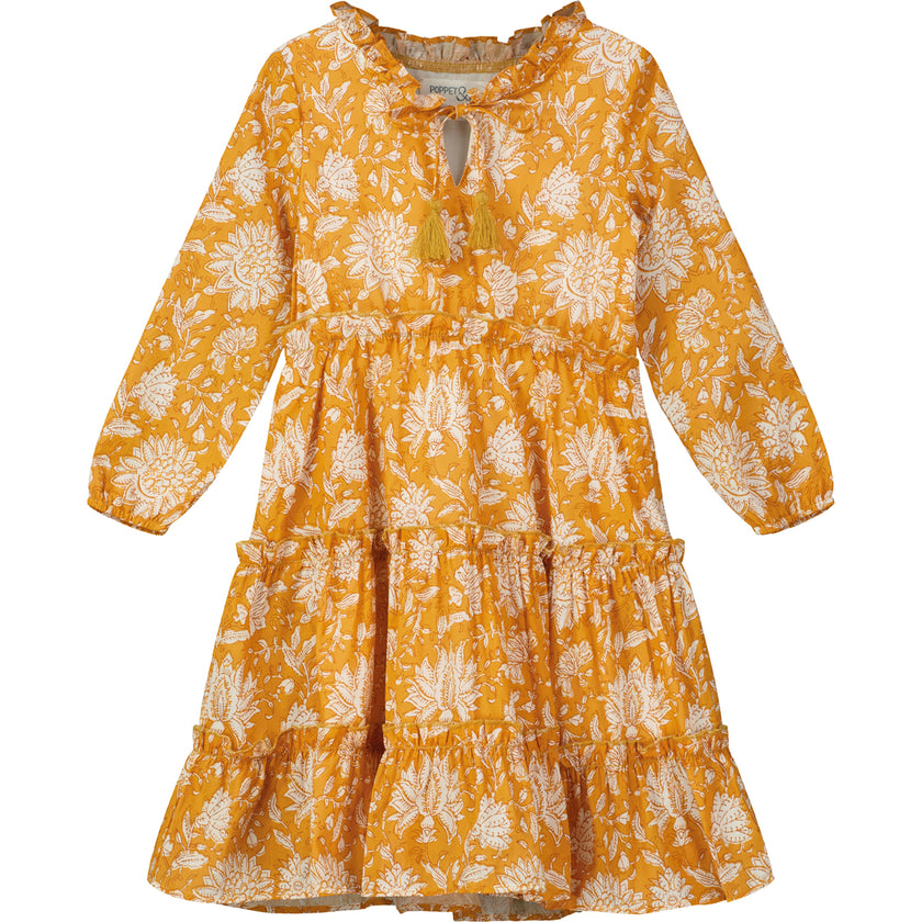 Bohemian Dress in Gold Floral Print