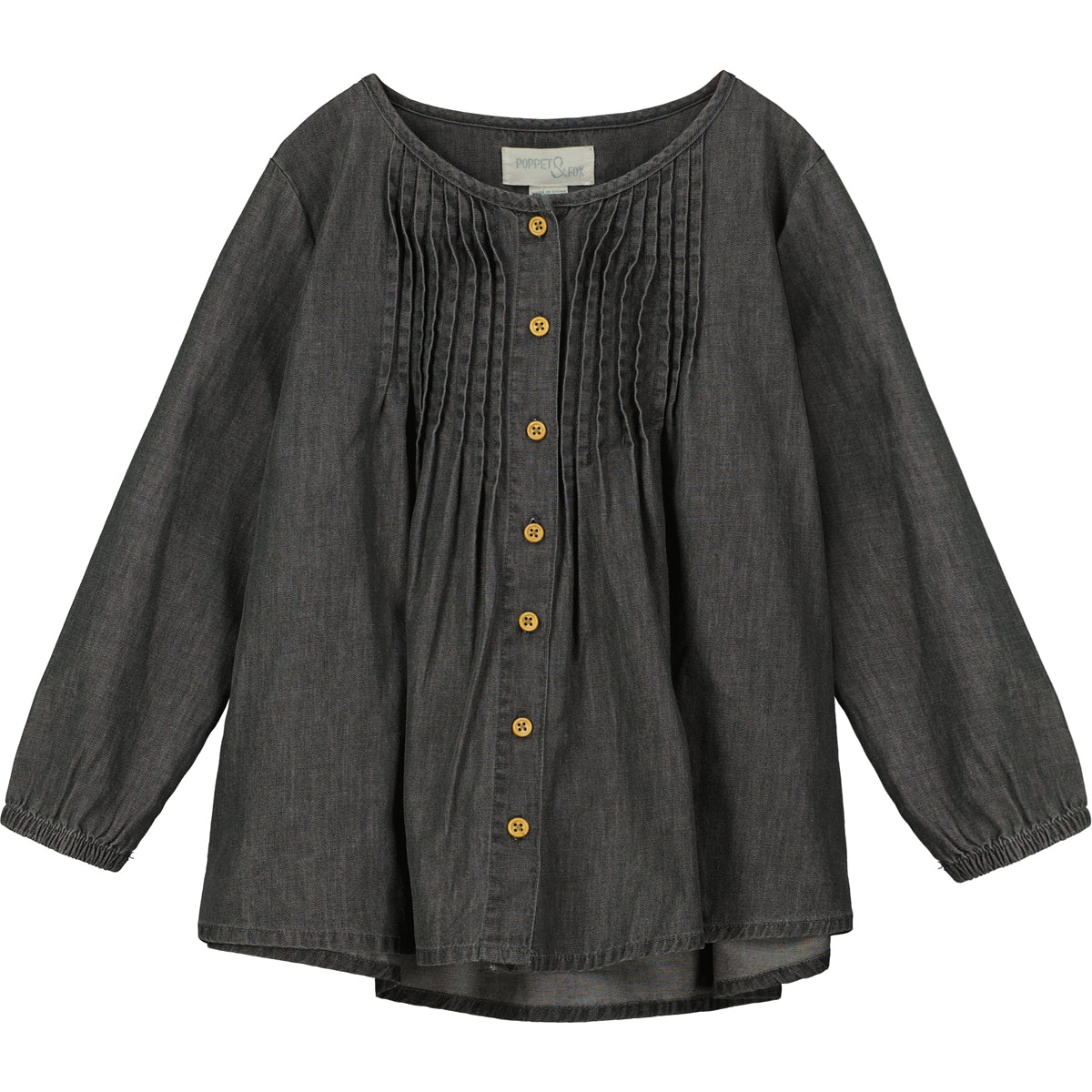Pintuck Swing Blouse in Grey Chambray