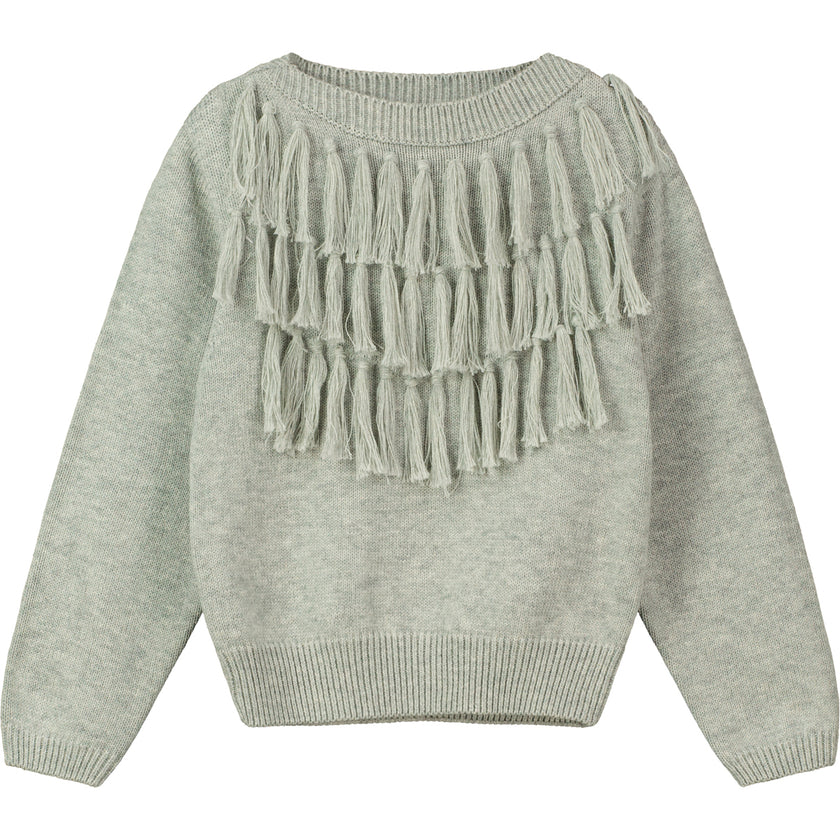 Fringe Knit Sweater in Heathered Grey – Poppet & Fox