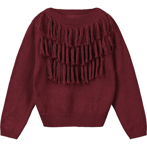 Fringe Knit Sweater in Dark Plum