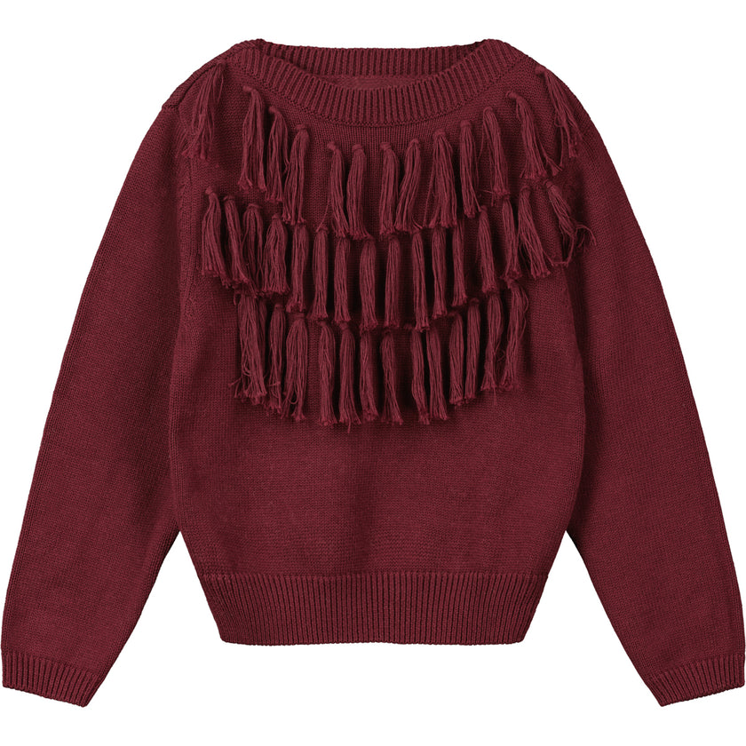 Fringe Knit Sweater in Dark Plum
