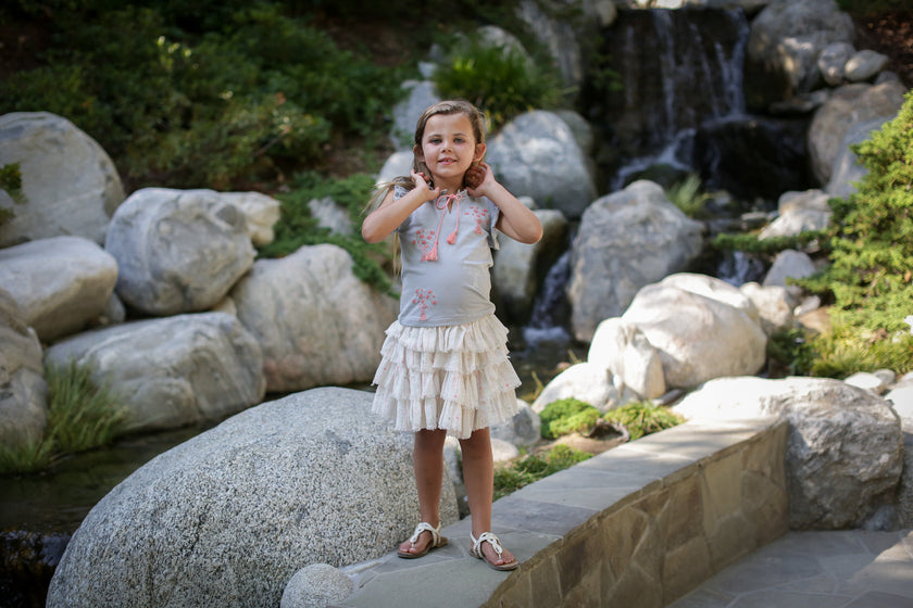 Rara Skirt in Pink and Grey Embroidery
