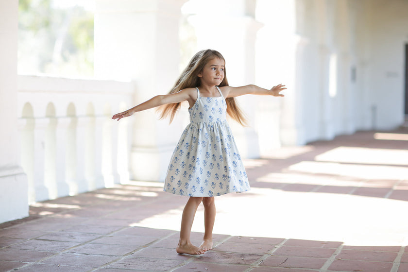 Classic Sundress in Blue Flower Print