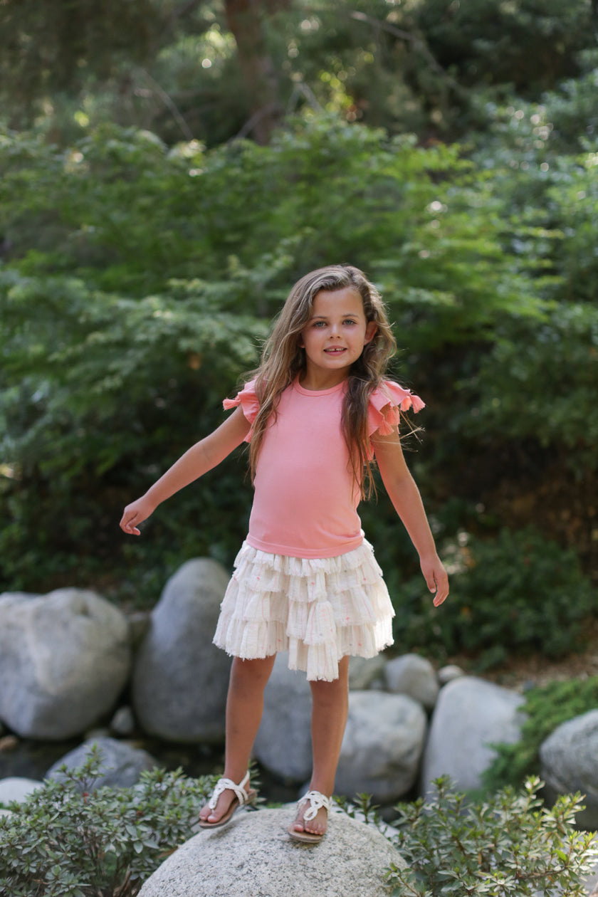 Tassel Sleeve Tee in Pink