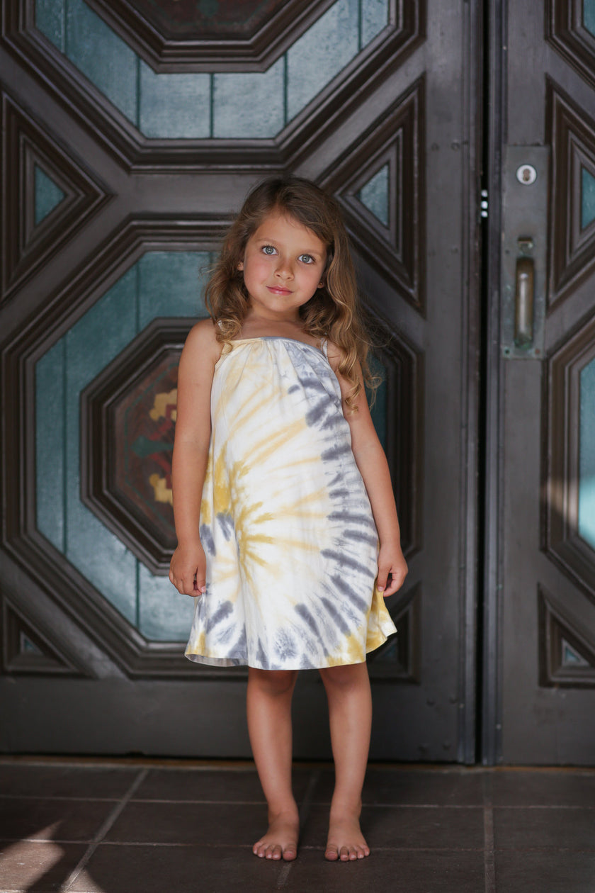 Strappy Tie Dye Dress in Yellow
