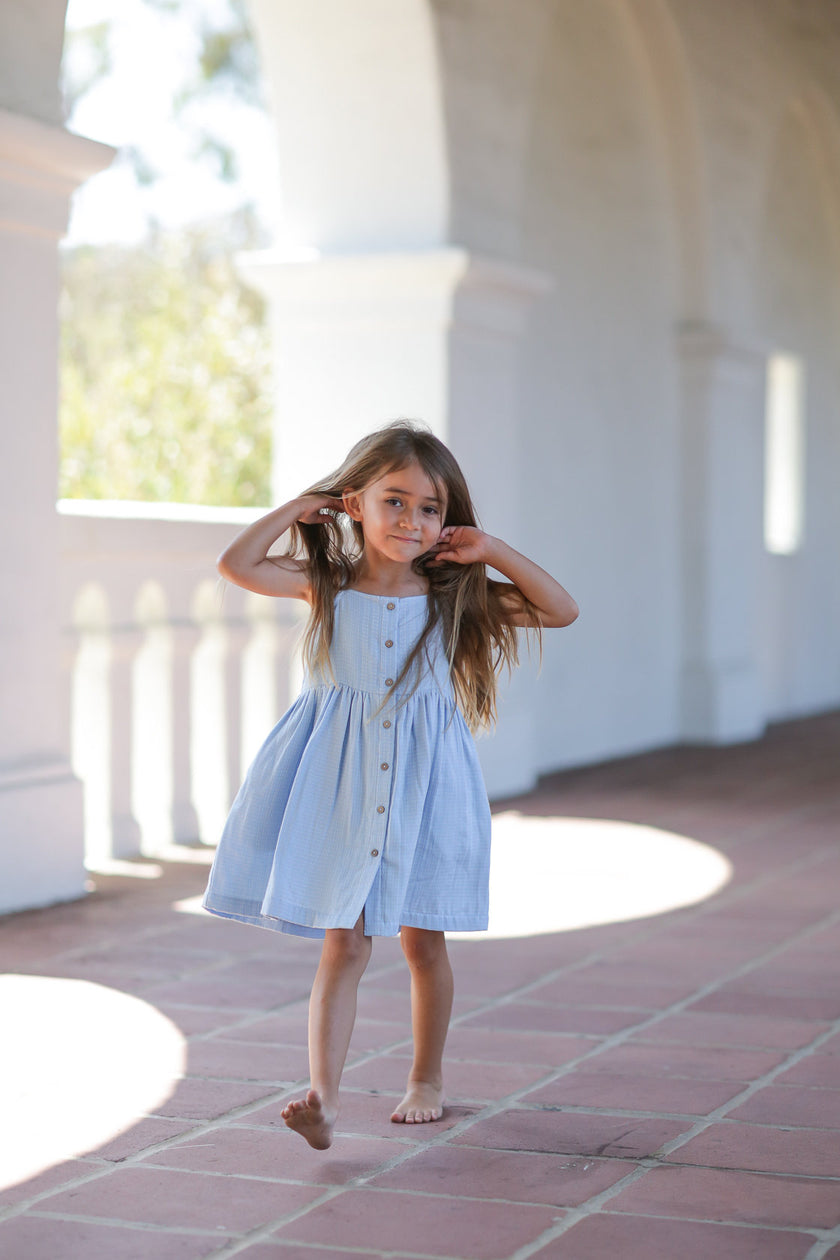 Button Front Dress in Blue