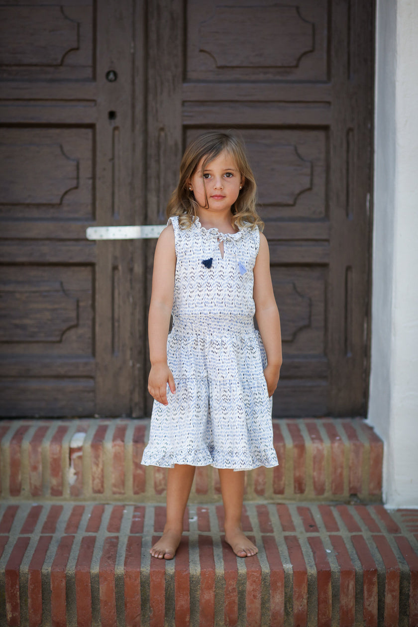 Ruffle Dress in Navy Dots