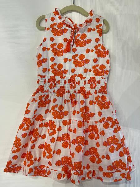 Tulum flower print dress in orange and pink